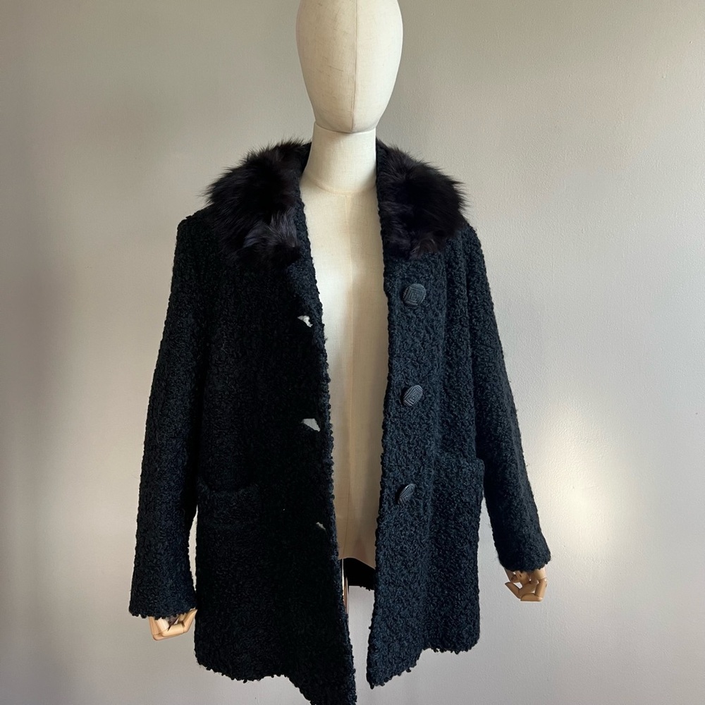 Vintage Boucle Coat with Fox Fur Trim - Picture 1 of 5